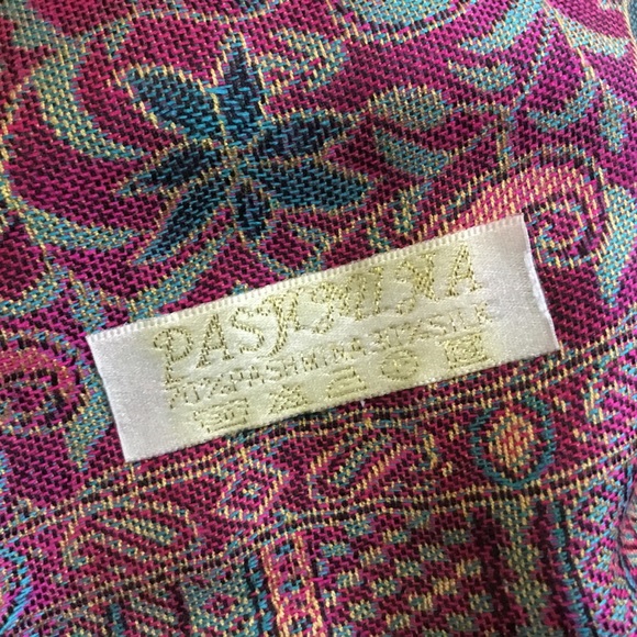 PASHMINA silk floral paisley fringe scarf wrap - Picture 5 of 5